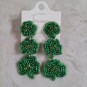 Shamrock Seed Beaded Earrings Statement Parade St Patricks Day Free Shipping